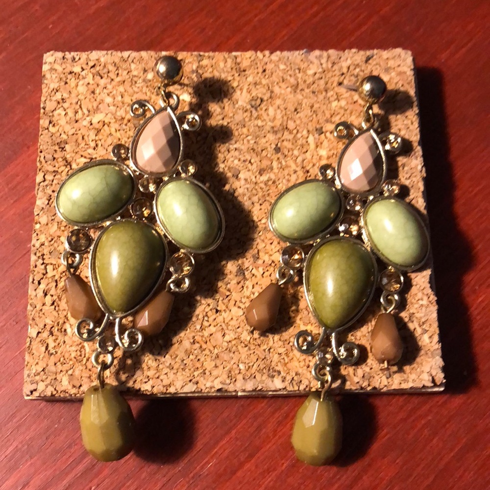 Green and brown chandelier earrings